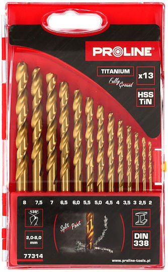 Drill Bits Metal Hsstin Din338 Cut 13pcs 2-8mm Proline