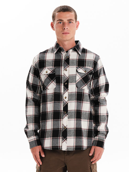 Long-sleeved Flannel Shirt Checked White