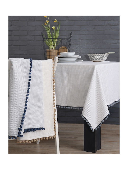 Rythmos Τραπεζομάντηλο Pom Pom Γκρι 140x220εκ.