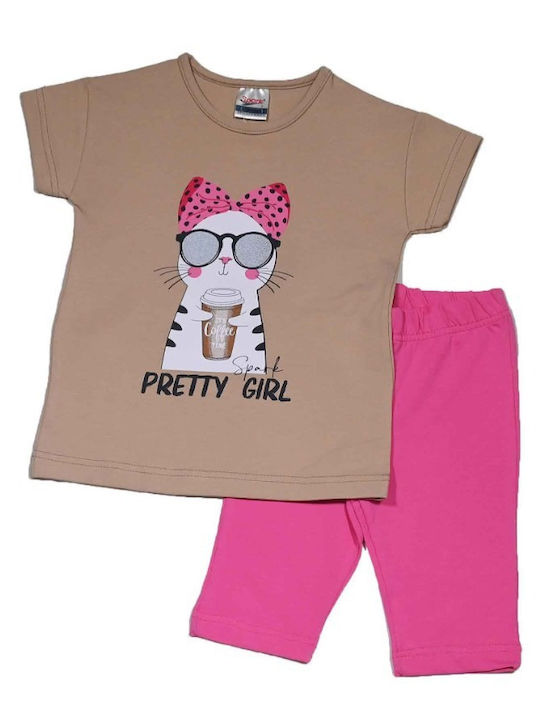 Kids' Set with Leggings Summer 2pcs Beige/Fuchsia