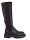 Damenstiefel mit mittlerem Absatz & Gummizug Schwarz