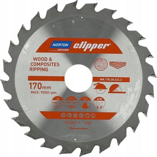 Norton Circular Saw Blade 170mm X 30mm X 24t Wood Composites Atb 2.8 1.8