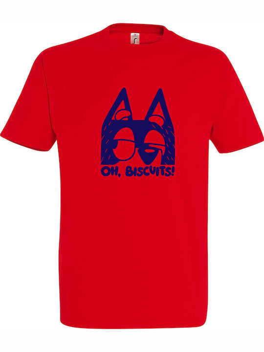 Bluey Oh Biscuits Tricou Roșu Bumbac