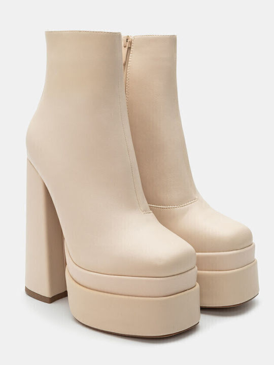Luigi Stiefeletten Damen mit Pelz Beige