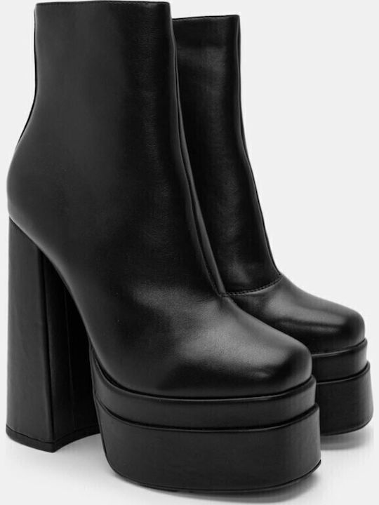 Women's Ankle Boots with High Heel & Fur Black