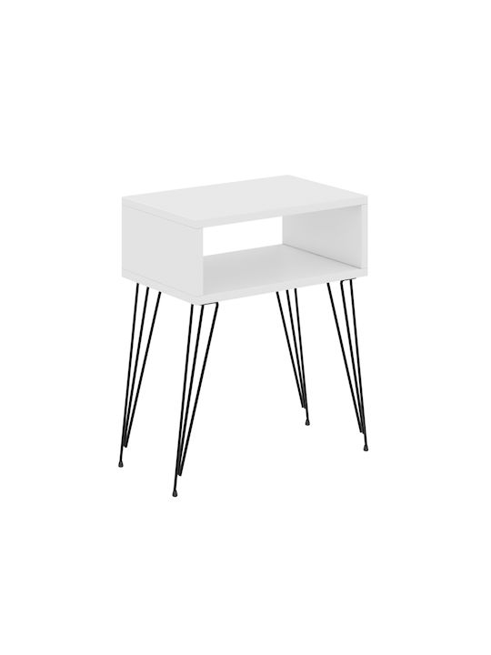 Bedside Table Wooden with Metal Legs White 45x3...