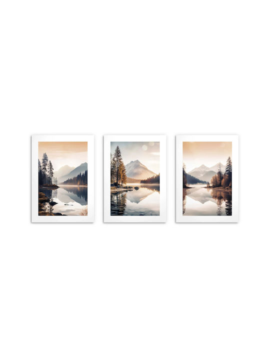 Postere Elegante de Perete Dormitor Peisaj Montan Lac 3x 30x40