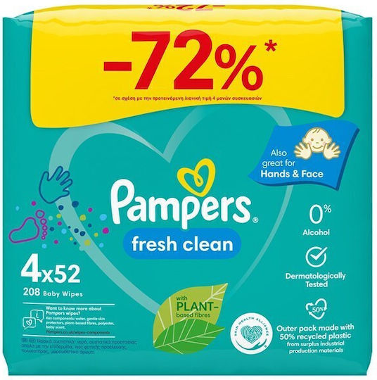 Pampers Fresh Clean Baby Wipes without Alcohol & Parabens 4x52pcs