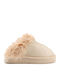 Beige Winterhausschuhe mit Fellbesatz
