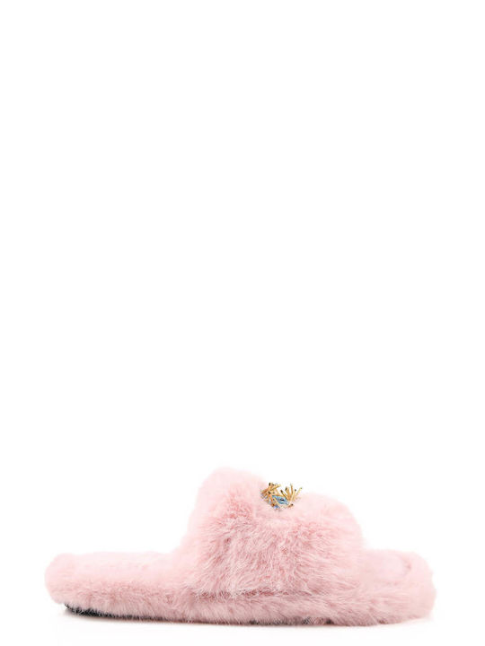 Pink Fur Eye Design Slippers