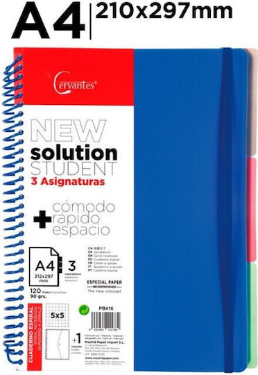 Madrid Papel Spiral Notebook Maths (Square Box) A4 120 Sheets 4 Subjects Blue 1pcs