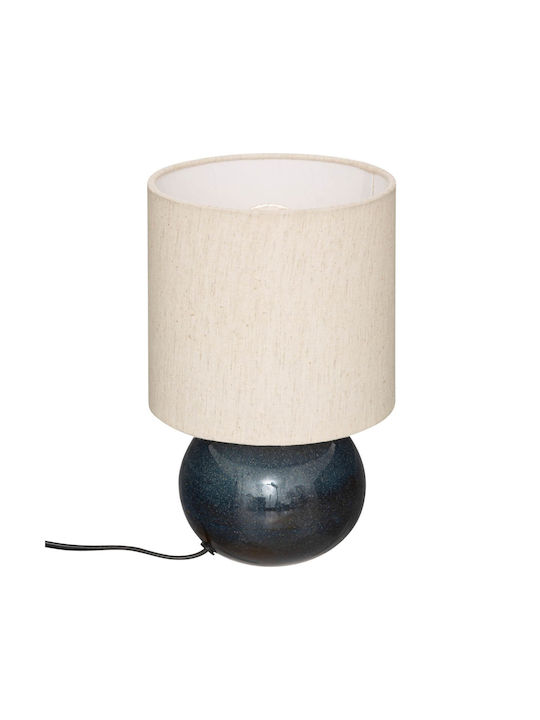 Ceramic Table Lamp for Socket E14 with Beige Shade and Blue Base