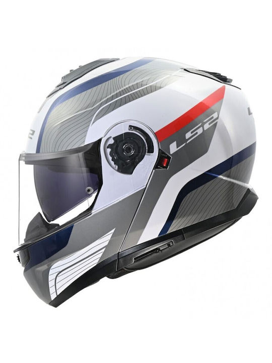 LS2 Strobe II Monza White Blue Red Motorcycle H...