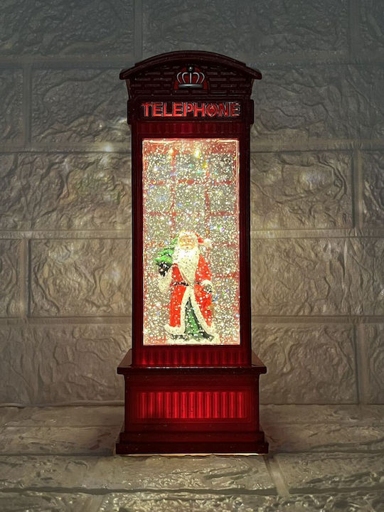 Christmas Decorative Lighted Telephone Booth with Santa Claus 10x10x26cm