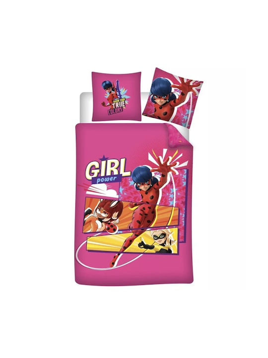 Aymax Miraculous Ladybug Power Σετ Παιδική Παπλωματοθήκη Μονή με Μαξιλαροθήκη Ροζ 140x200εκ.