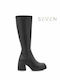 Seven Synthetic Leather High Heel Women's Boots with Zipper Black