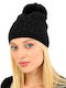 Pom Pom Beanie Unisex Beanie Gestrickt in Schwarz Farbe