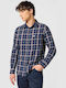 Long-sleeved Cotton Shirt Checked Blue