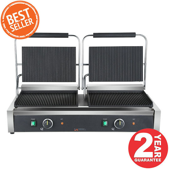 Lappas Commercial Double Sandwich Maker with Ribbed Top and Ribbed Bottom 4400W