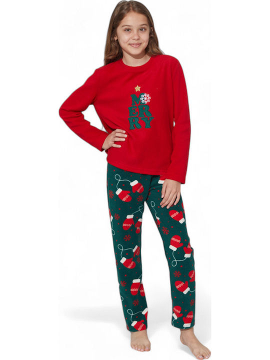 Sexen Kinder Schlafanzug Winterlich Fleece red