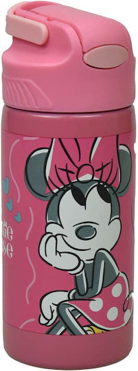 Alouette Minnie Mouse Sticlă Pentru Copii Minnie Din Oțel Inoxidabil Cu Pai Roz 500ml