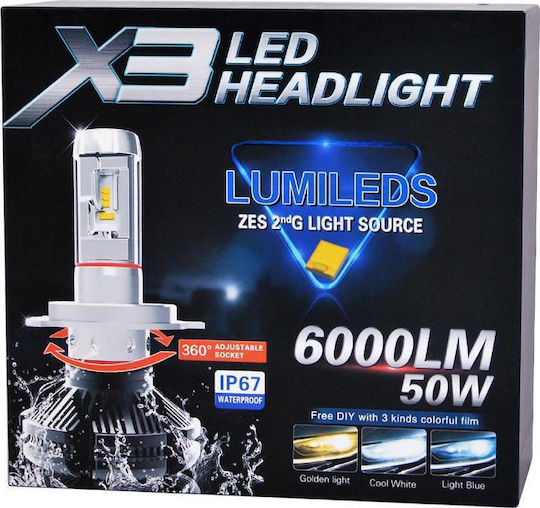 Λάμπες Αυτοκινήτου X3 H7 Led 6000k Ψυχρό Λευκό 9-32v 50w Citroen C4 Hatchback 2004-2011 C5 Hatchback Combi 2004+ Jumper Ii Microbus 2006+ 2τμχ