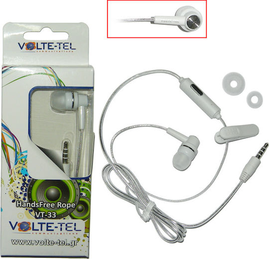 Volte-Tel Vt33 In-ear Handsfree Ακουστικά με Βύσμα 3.5mm Λευκό