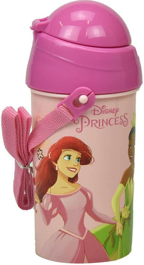 Gim Princess Kinderflasche Disney Prinzessin Kunststoff mit Strohhalm Rosa 500ml