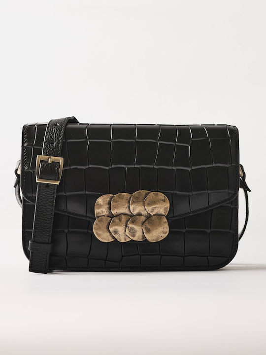 Be Chic Leder Damen Schulter Crossbody Croco Schwarze 24.E.002-35