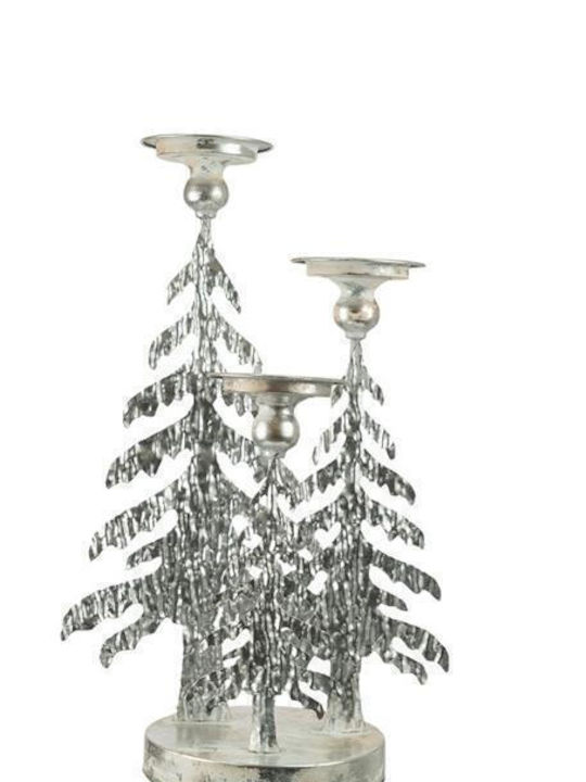 Zen Collection Χριστουγεννιάτικο Μεταλλικό Κηροπήγιο Ασημί 51.5x32εκ.
