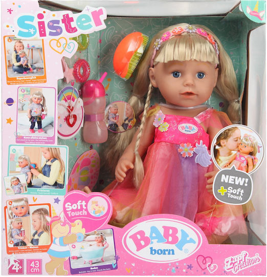 ZAPF Creation Baby Born Baby Doll Soft Touch Sister For 3+ Years 43 cm