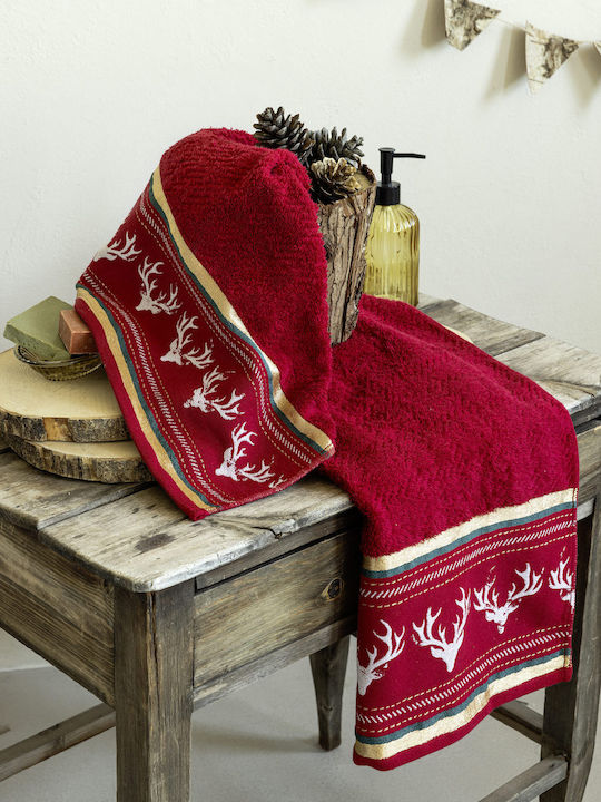 Nima 2pc Bath Towel Set Christmas Rudolph Red