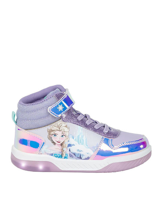 Kids Sneakers High with Scratch & Lights Lilac