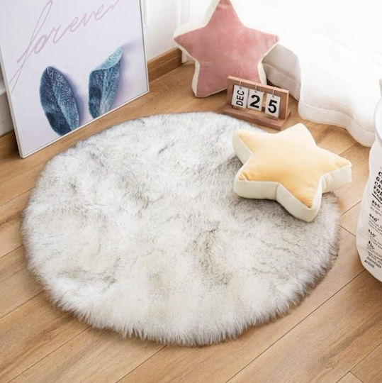 SpitiBazaar Παιδικό Χαλί Λευκό Στρογγυλό με Διάμετρο 80cm