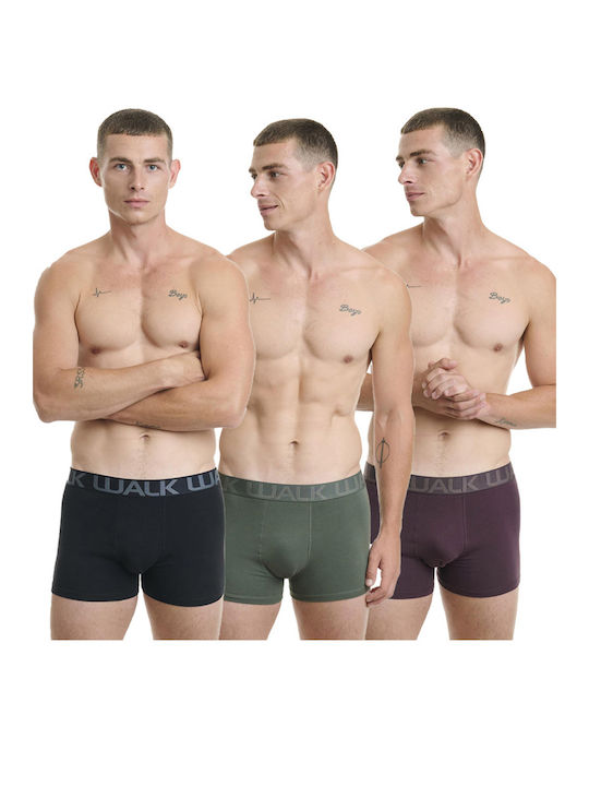 Walk Herren Boxershorts Black-Khaki-Bordeaux 3P...