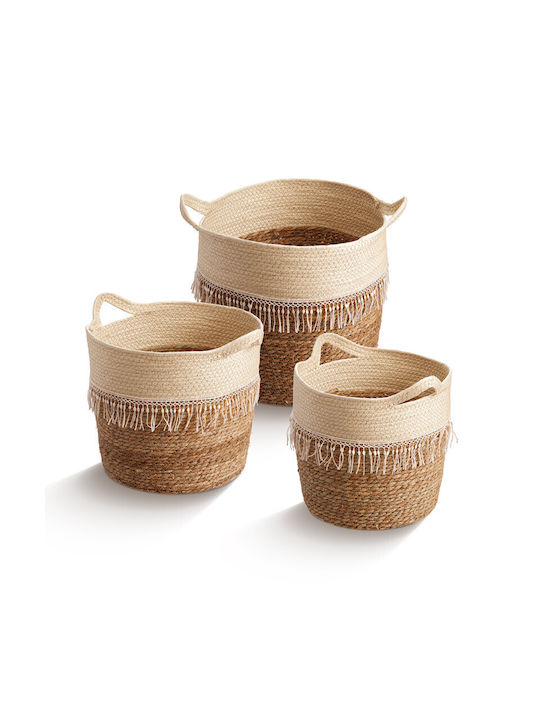 JK Home Decoration Σετ Διακοσμητικά Καλάθια Μπαμπού Λευκό 3τμχ