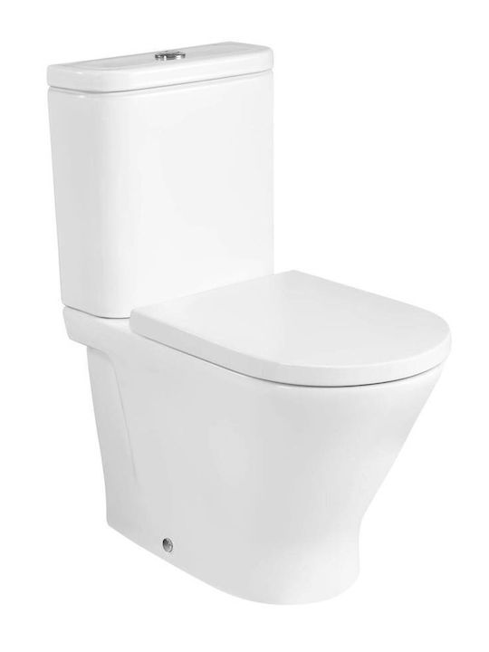 Roca The Gap Round Λεκάνη Δαπέδου Rimless με Καζανάκι με Slim Κάλυμμα Duroplast Soft Close Λευκή