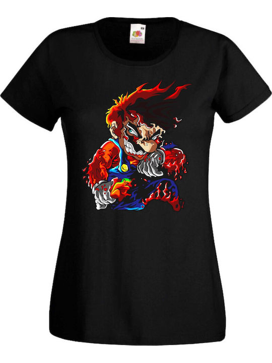 Damen Super Mario Nintendo Switch Flammen Schwarzes T-Shirt