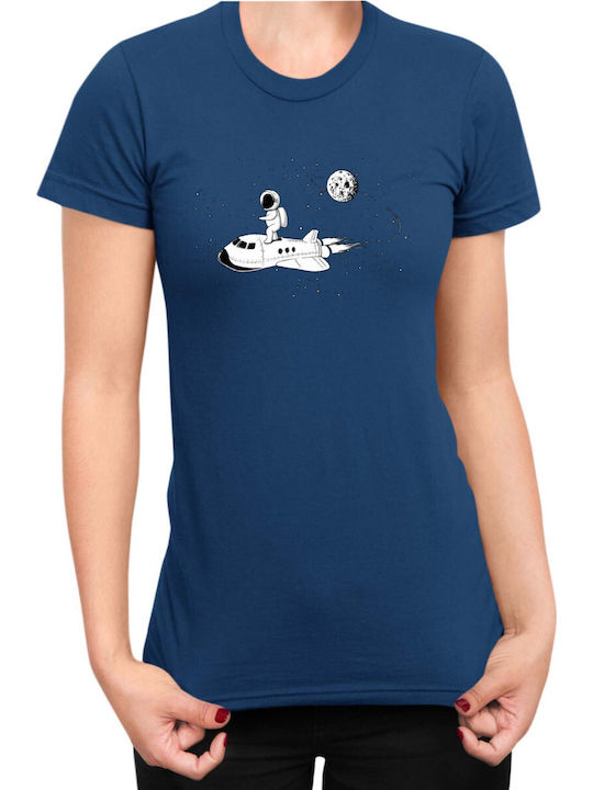 Women's Nasa Space Theme T-shirt Tralala Astronaut Riding Space Shuttle Navy