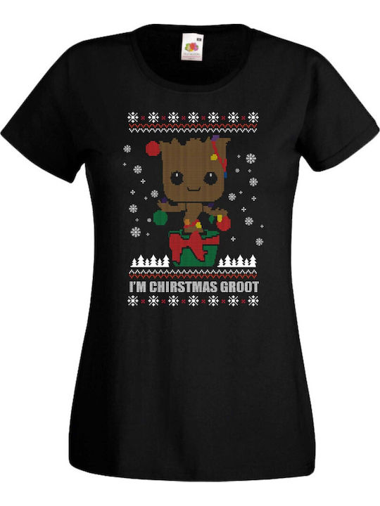 Women's Christmas Holiday T-shirt Guardians Galaxy Groot Marvel Comics Avengers Black