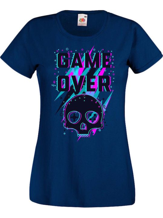Women's Gamer T-shirt Tralala Gaming Pc Game Nintendo Playstation Xbox Game Over 04 Navy