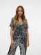Women's Blouse Short Sleeve with V Neckline Black