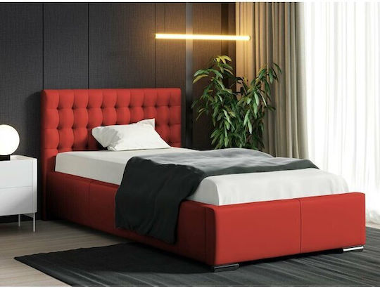 Baltimore 104 Bed Single Upholstered with Leatherette Red Storage Space & Slats for Mattress 90x200cm
