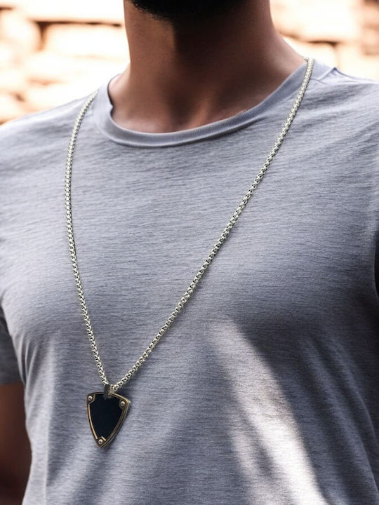 Steel Necklace Black Triangular Identity Gold Outline Silver Box Chain