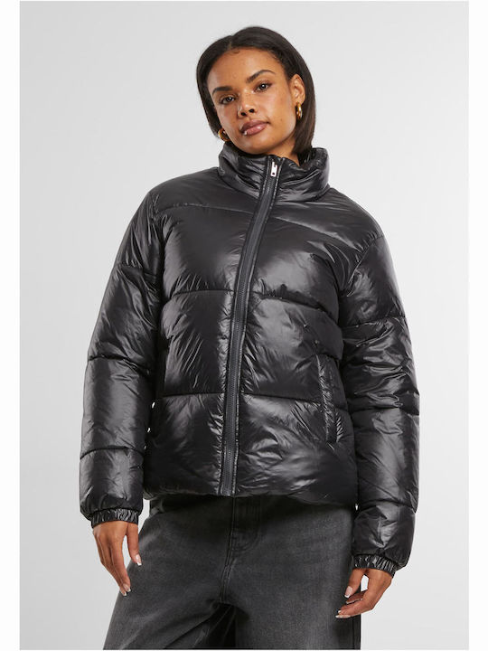 Κοντό Γυναικείο Puffer Μπουφάν για Χειμώνα Black
