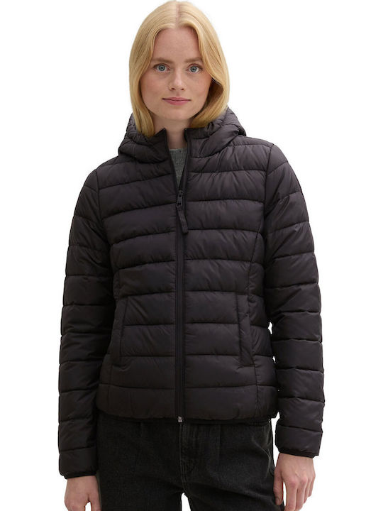 Kurz Damen Puffer Jacke für Winter Deep Black