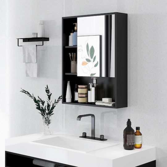 Kleankin Bathroom Mirror made of Particle Board with Shelf & Cabinet 60x15cm Black