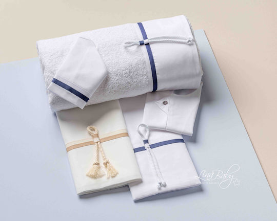 Christening Oilcloths with Double Decorative Trims & Nautical Knot White Blue