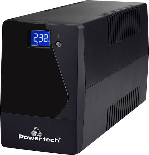Powertech PT-850LCD UPS Line-Interactive 850VA 510W με 2 Schuko Πρίζες