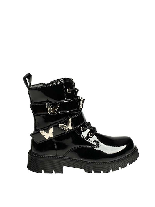 Studio Tzuliani Kids PU Leather Military Boots Black